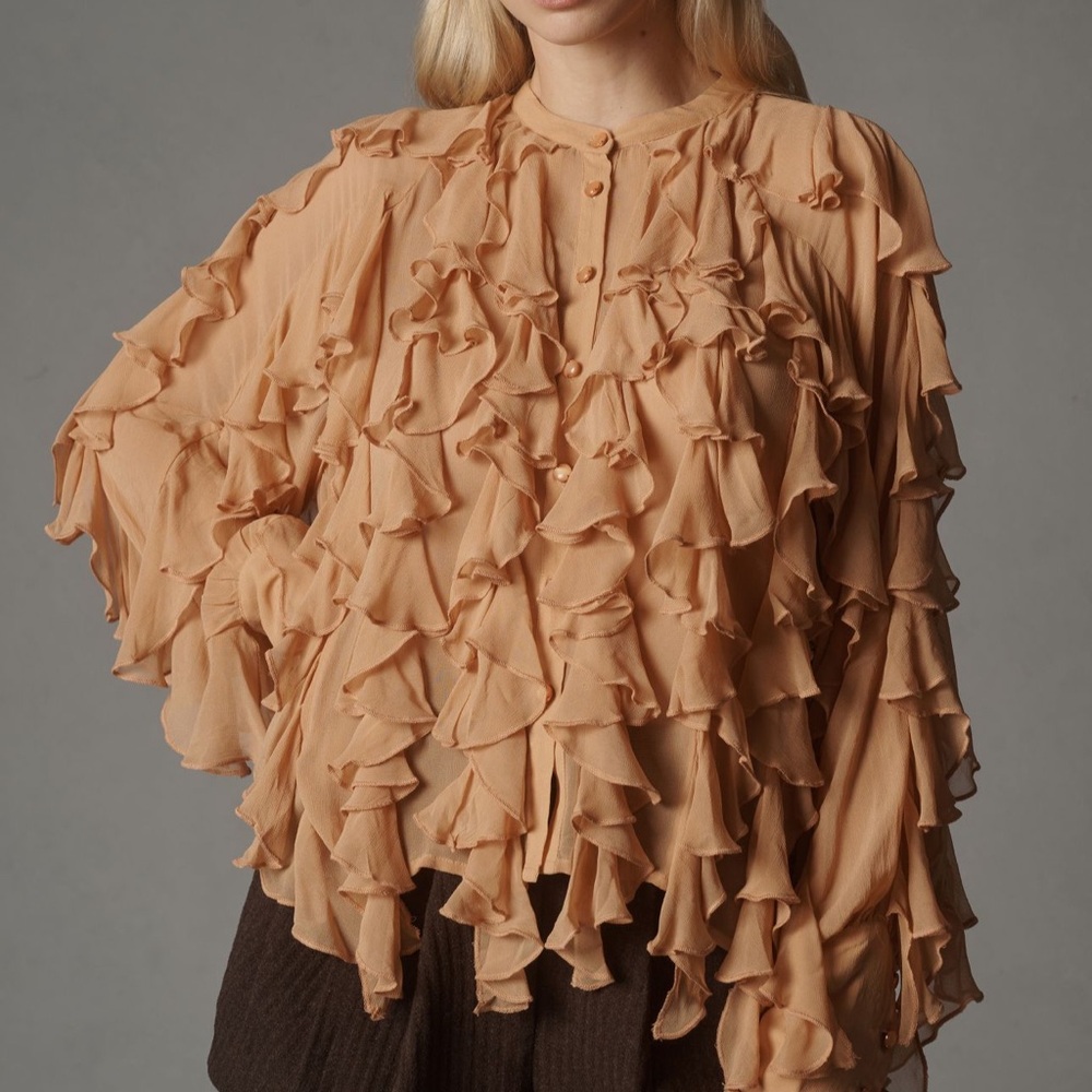 Anthropologie Sheer Ruffle Blouse